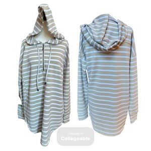 Cable & Gauge Striped Hoodie - Beige & White, NWOT, M
